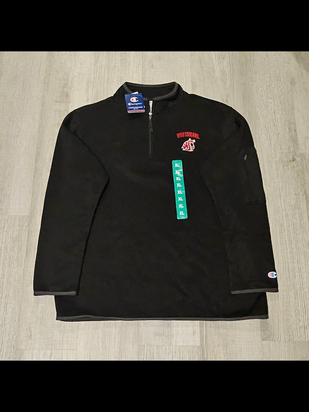 Champion Men's Black Quarter-Zip Pullover with Embroidered WSU Cougars Logo